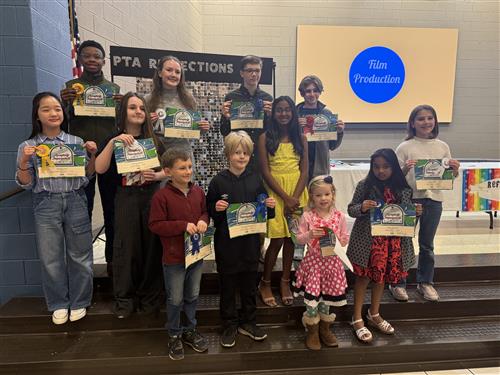 12 student winners in Film Production holding certificates